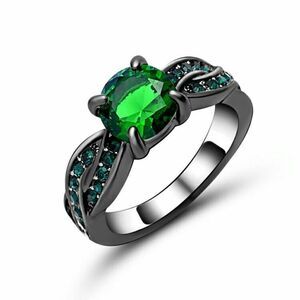 Green Stone Black Rhodium Plated Ring